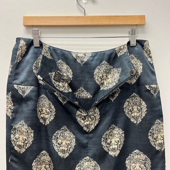 Pauw Amsterdam Pleated Blue Copper Abstract Pencil Midi Women’s 2 Silk Zipper - Picture 6 of 8